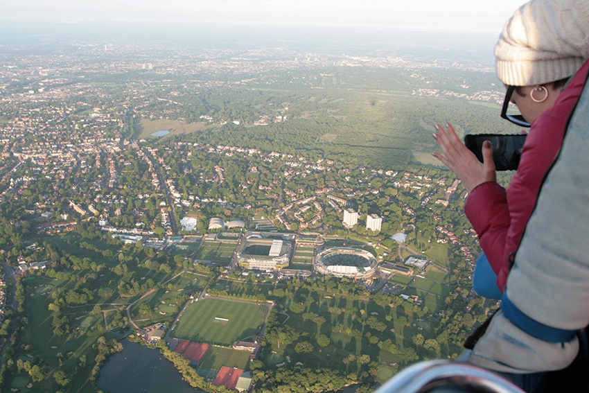 Only here for three days and New Zealanders Jessica Mulcahy and her mum Jan were lucky enough to get good weather and fly with us over London see some great sights of London including this aerial picture flying right over the Wimbledon Tennis Grounds.