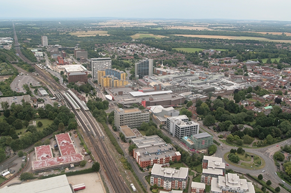 Basingstoke Town Centre aerial picture on a Hampshire balloon flight