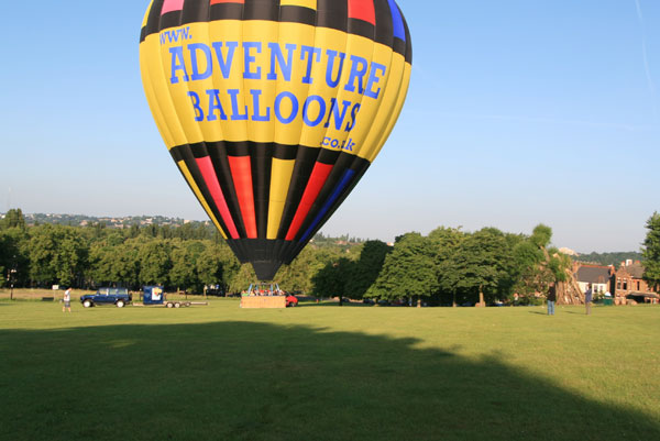 The balloon lands at Hilly Fields Park Ladywell near Lewisham after encountering changes in wind during the flight that the pilot described as "challenging"