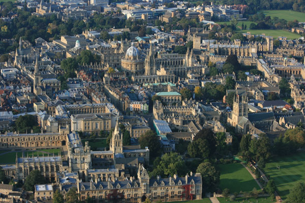 Aerial view of the Bodleian Library Oxford by hot air balloon