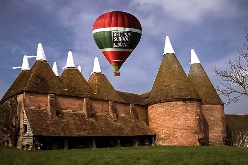 Our Balloon Rides in Kent will use the Hop Farm at Tonbridge in Kent and other sites close to Maidstone and Tunbridge Wells. Kent is full of eye catching scenery with orchards, hop farms, castles and pretty villages which are lovely to view as you glide along in your hot air balloon basket on your flight