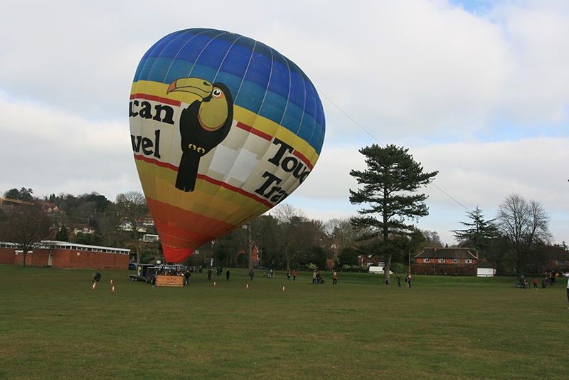 Balloon flight take off from Shalford Park in Guildford in our Toucan Travel balloon
