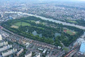 Aerial image of Battersea Park from our air balloon rides over London