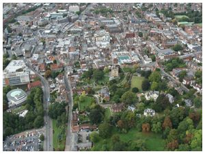 Aerial view of Guildford Castle and Town Centre