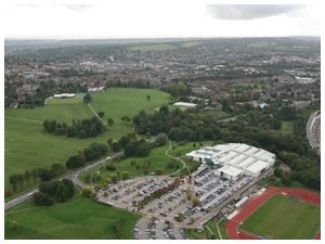 Aerial view of Guildford Stoke Park and Spectrum Centre