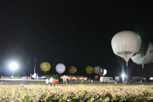 Balloons lined up for take off in the 2010 Gordon Bennett Balloon race