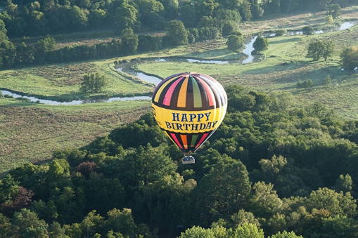 Launching from Surrey in our happy birthday balloon