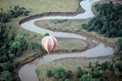 Floating over the Mara River in a hot air balloon
