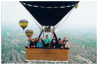 group of three hot air balloons