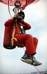 Kim Hull strapped in and ready for take off in the Continental Airlines Cloud Hopper Hot Air Balloon.