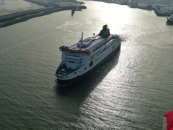 A Balloon fly past as P&O leave Calais harbour