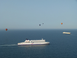 Hot air balloons and ferries on the English Channel crossing