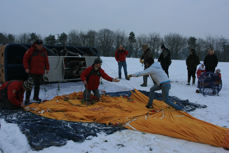 The design team connect the Turkish balloon to the Adventure Balloons basket