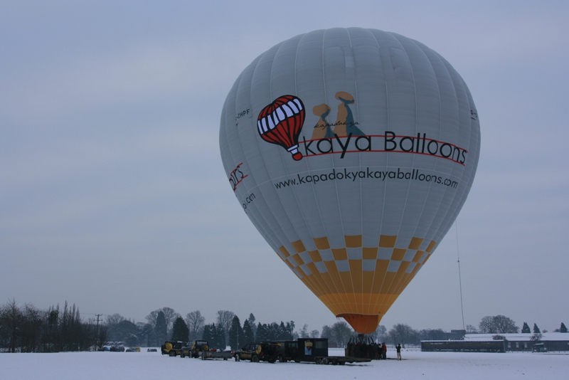 With the balloon filled with hot air the balloon is ready for take off