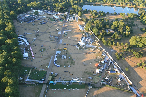 Flying over the area of the Taylor Swift Concert, sadly three days after the event so we didn&rsquo;t hear any music but the clear up is in progress.