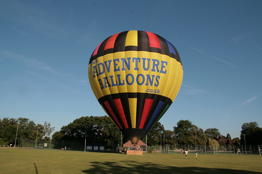 Our landing spot in Elstead on the recreation ground next to the tennis courts. Thank you for having us and our two stowaways.