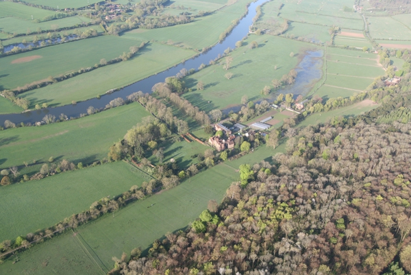 Another great aerial view of Hardwick House on the Thames near Reading in Berkshire, regularly in view on our hot air balloon rides over the Berkshire countryside. a Tudor style house near Whitchurch on Thames. It is reputed to have been the inspiration for illustrations of Toad Hall in the book The Wind in the Willows by Kenneth Graham and one of it&rsquo;s previous occupants the inspiration for Toad himself!