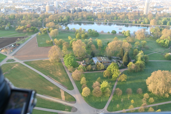 Looking over Hyde Park and the Serpentine, an aerial view taken on our first London Balloon ride of the 2014 season.