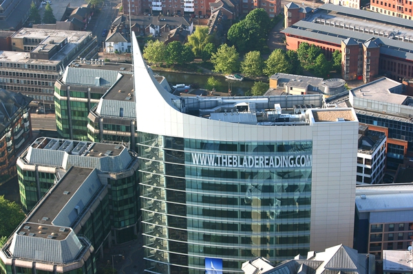 Aerial view of 'The Blade' in Reading, Berkshire - From a hot air balloon ride