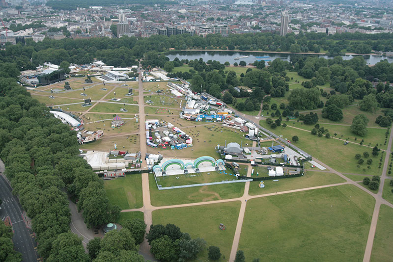 Aerial view of Hyde Park and the British Summer Time Concert arena 2016