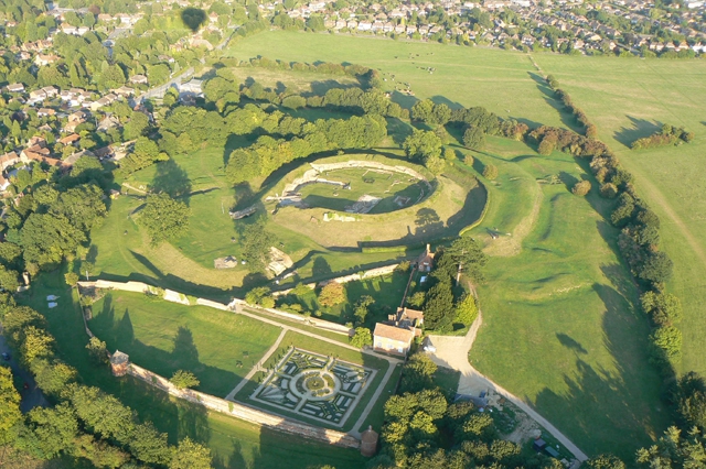 Balloon shadow moving over Basing house ruins.