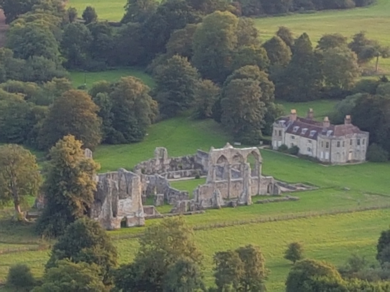 This aerial view of Bayham Old Abbey also shows the new Abbey which is a private residence. Set between Frant, Lamberhurst and Bewl Water this picture was taken on one of our recent Kent balloon rides from the Hop Farm at Paddock Wood. The original Abbey straddles the county boundary and had a &ldquo;Kent Gate&rdquo; and a &ldquo;Sussex Gate&rdquo; into its grounds but only the former remains. Check to see if it is open before planning a visit.