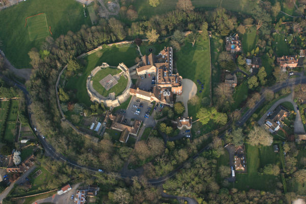 Farnham Castle in Farnham, Surrey from a hot air balloon basket.