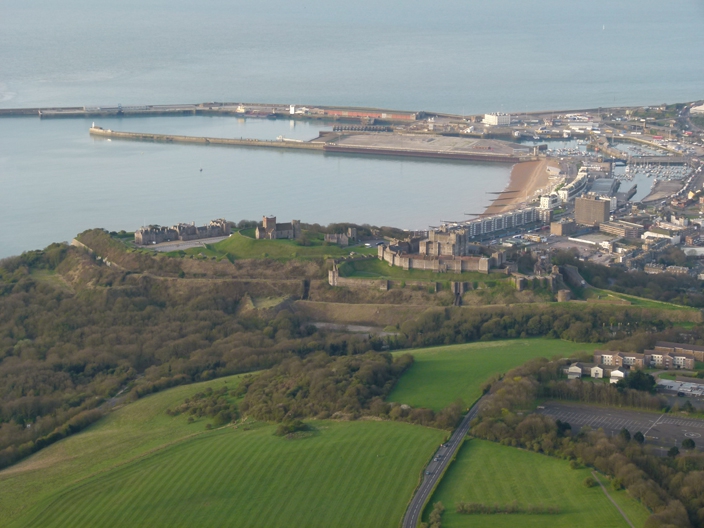 Dover Town, Dover Harbour and Dover Castle Aerial view by balloon