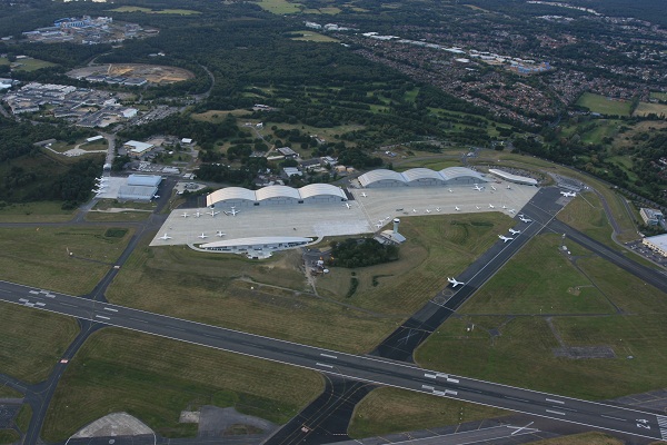 Looking back at Farnborough Airport from the South East