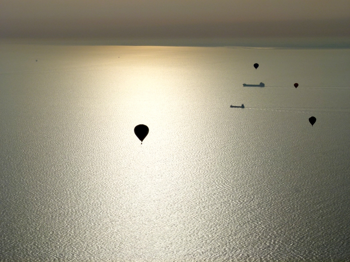 Hot air balloon flight towards France over the English Channel