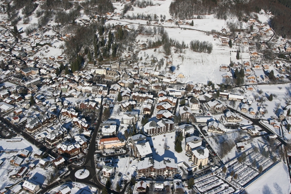 Aerial view of French Alpine ski resort Samoens