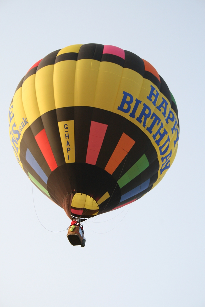 Happy Birthday Balloon flying over English Channel