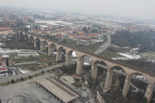 The Mondovi Railway viaduct viewed from a hot air balloon