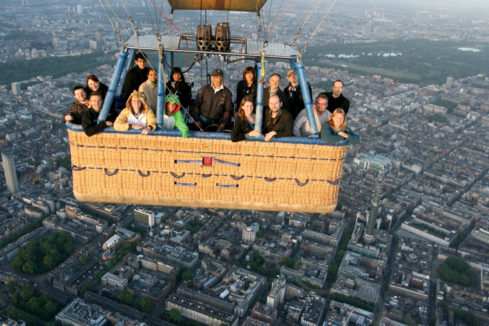 Group shot during London hot air balloon ride