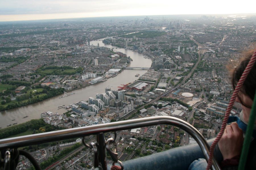 Looking back at central London from the balloon basket.