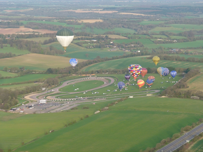 Hot air balloon ride take off from Lydden Hill Motor Racing Circuit in Kent on the Cross Channel balloon flight