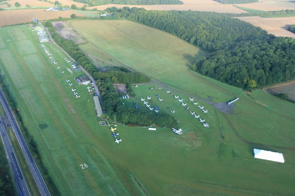 Aerial of Popham Airfield and A303 in South Hampshire