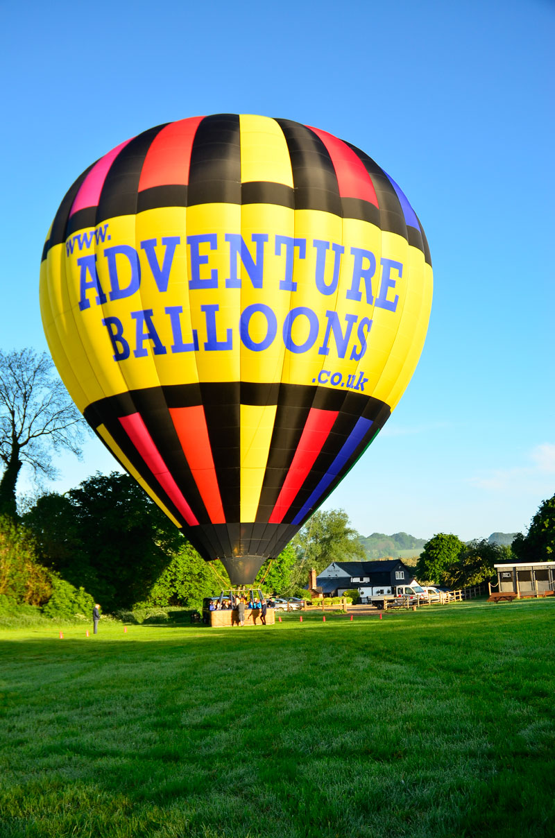 The one hundred foot tall hot air balloon is heated up with the burners until it is ready for take off, this time from our launch site in Buckinghamshire a few miles north of&nbsp;High Wycombe.