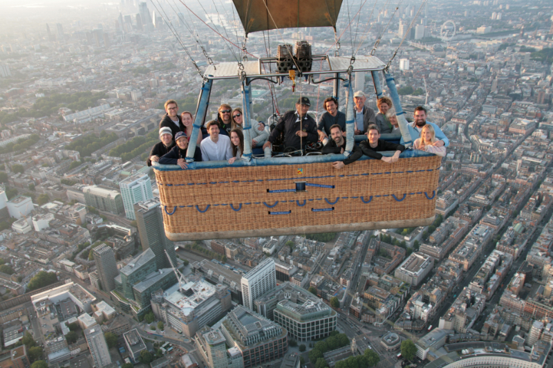 We flew two of our 16 passenger balloons over London this morning, several of whom had been unlucky enough to have battled the British weather for 2 or more seasons before their lucky number came up. Conditions for flights over London have to be perfect and the wind direction is the most critical factor to make sure we stay out of Heathrow and City Airport, the river Thames and other restricted or unforgiving areas.