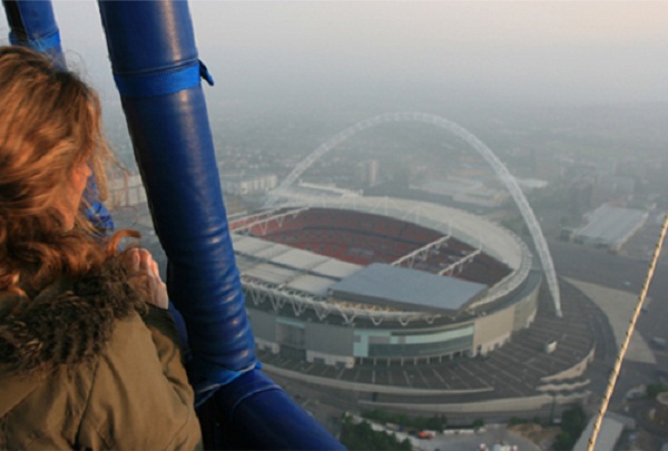 Flight over Wembley 22nd May, 2008, day after Manchester United beat Chelsea at Moscow!

Close up aerial picture of wembley stadium, wembley park, London England taken on a hot air balloon ride

Great Aerial view of Wembley Football Stadium looking west on balloon flight on 24th June 2008