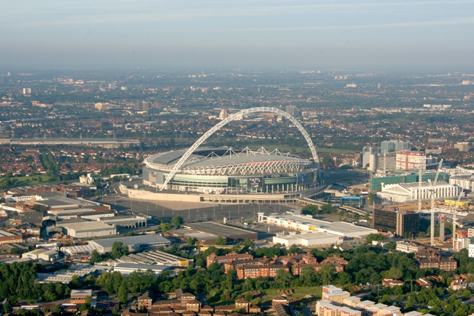 Wembley Stadium aerial view taken on a hot air balloon ride