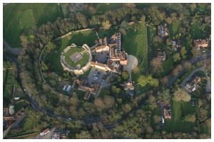 Farnham Castle in Farnham, Surrey from a hot air balloon basket.
