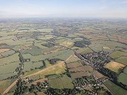 Aerial view of Wormingford Aldham and Ford Street on balloon flight near Colchester.