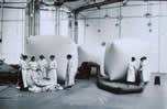 Women manufacturing gas bags for balloons at Farnborough